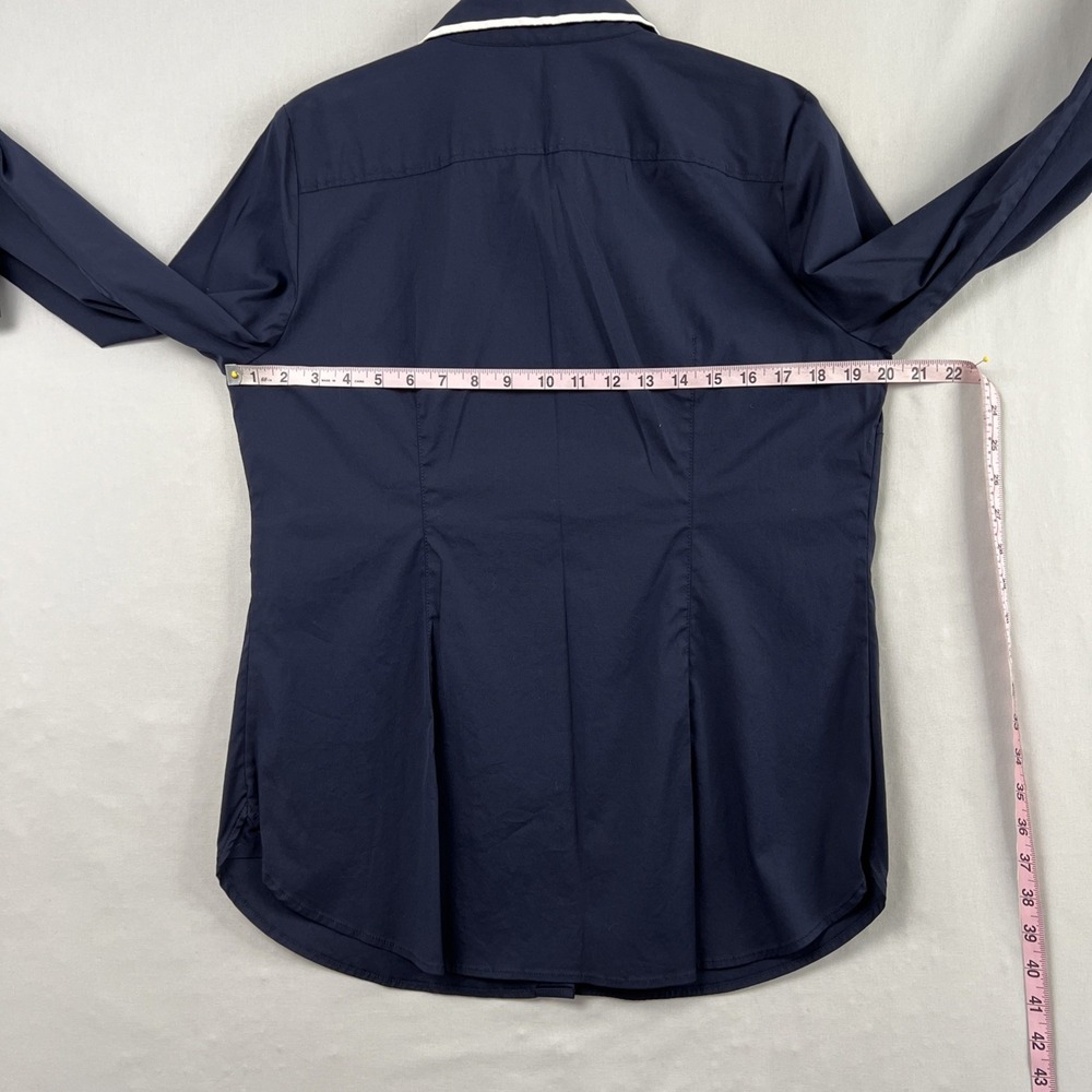 Ann Taylor Blouse Womens 14 Navy Blue Button Up Long Sleeve Capsule Wardrobe - Picture 9 of 13